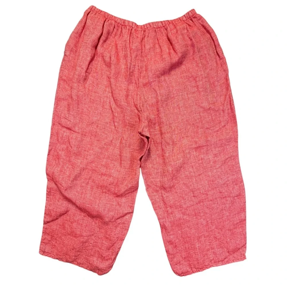 FLAX Red Linen Wide Leg Cropped Pants 3G NWT Lagenlook - Picture 2 of 7